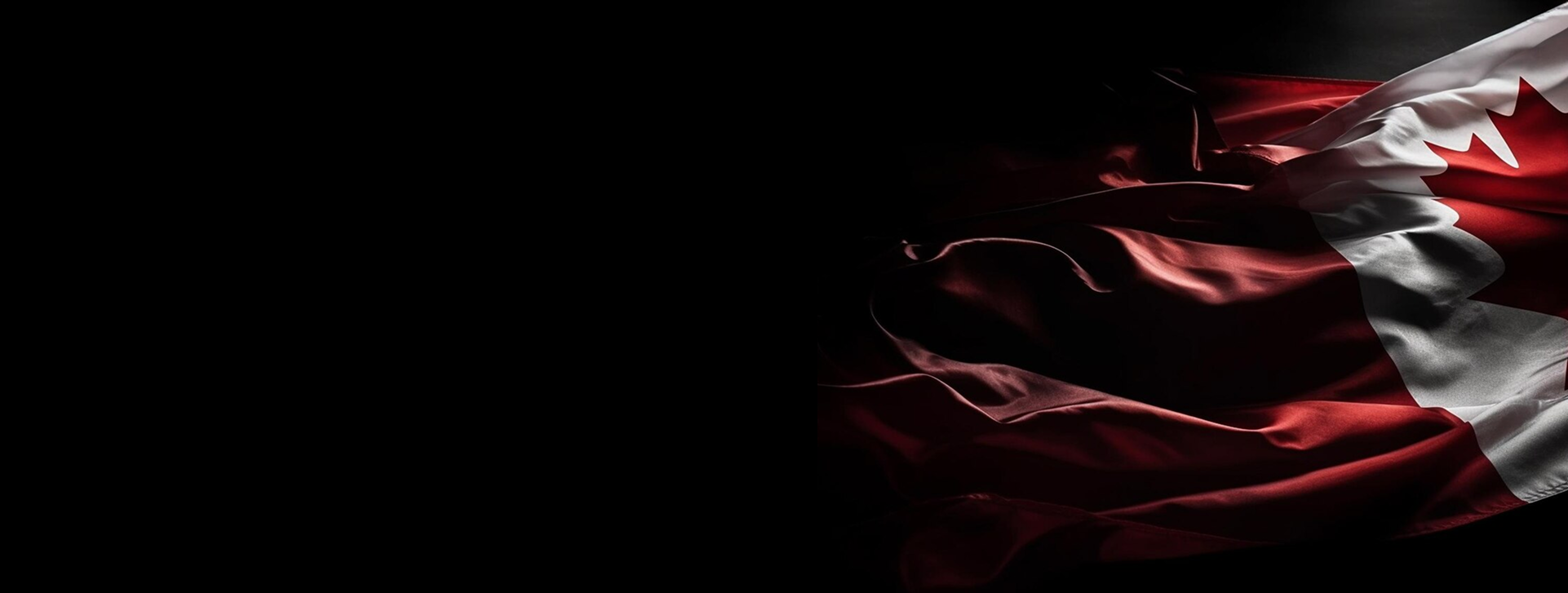 Canadian flag waving against a dark background