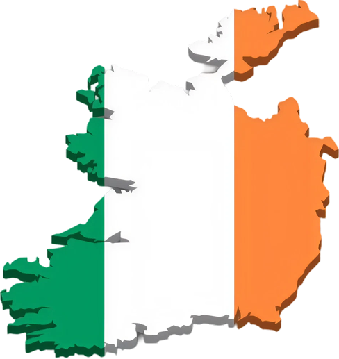 3D map of Ireland in the colours of the Irish flag