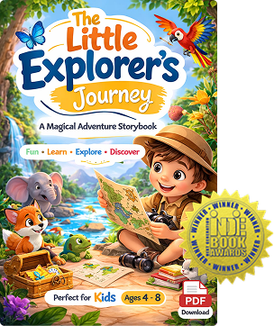 The Little Explorer's Journey storybook cover with award medal